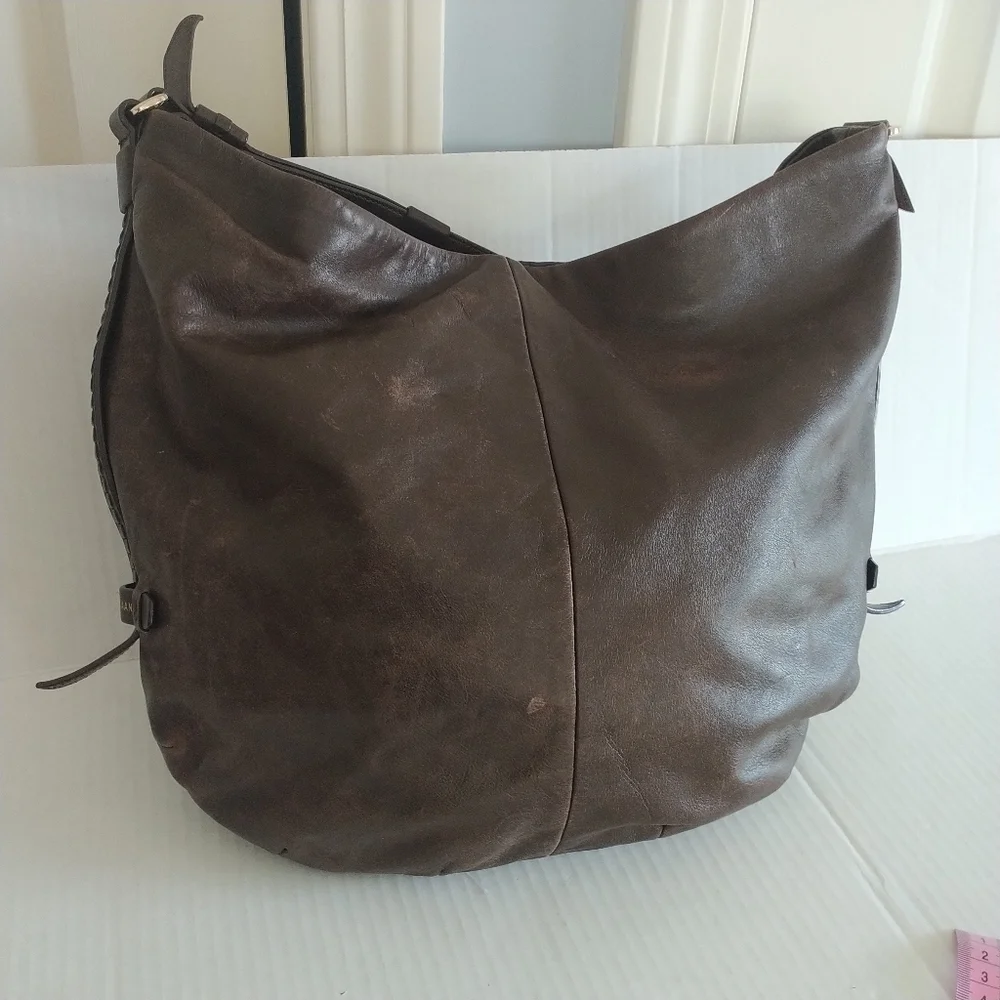 Cole Haan Bethany Weave Single Strap Leather Hobo Bag Chestnut Brown